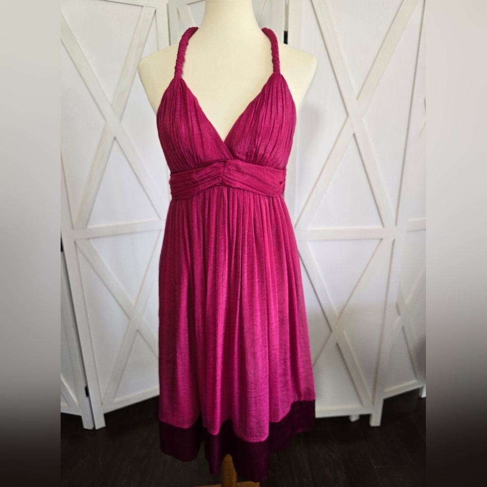 Twenty One Fuchsia Halter Midi Dress with Braided Straps - Flowy Skirt